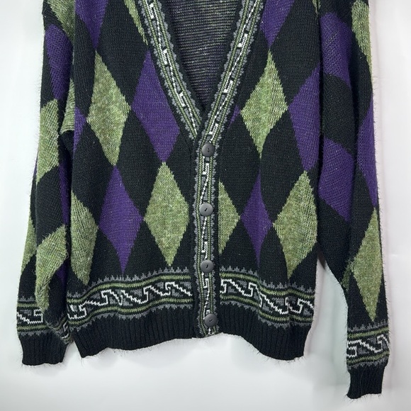 Vintage Empressions International Vneck Geometric Cardigan Sweater Size Large - Picture 3 of 9